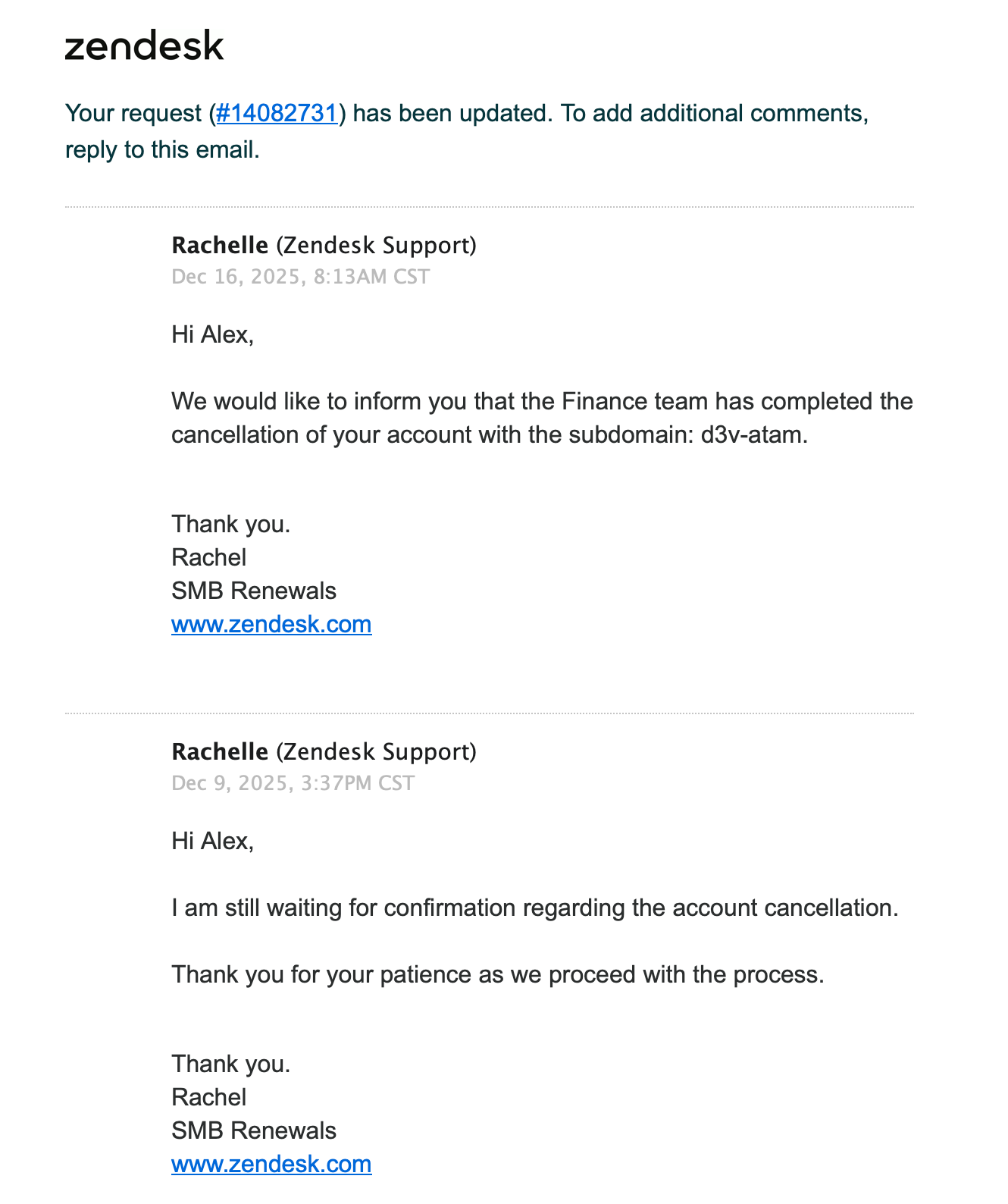 The final resolution - Finance has completed the cancellation